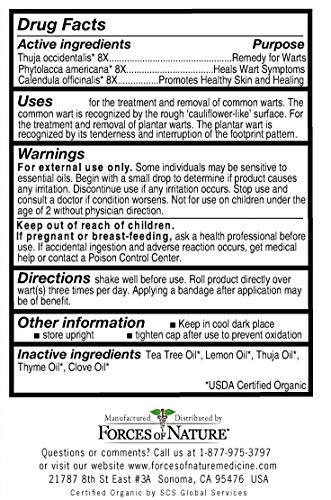 Forces Of Nature, Medicine Wart Remover Roll On Extra Strength Organic, 0.14 Ounce