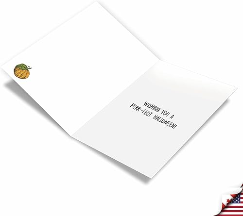 Miniatura 2 de NobleWorks Juego de 12 tarjetas de felicitación de Halloween en caja con sobres de 5 x 7 pulgadas (1 diseño, 12 cada uno) Vintage Pumpkin Kids - Cat