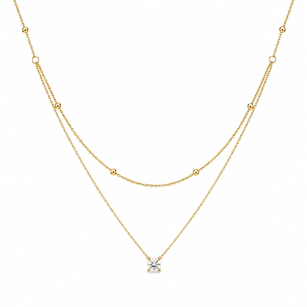 Gold Plated Layered Necklace for Women Stylish | Anti Tarnish Solitaire Pendant Necklace with Waterproof PVD Coated Cable Chain | Minimalist Dainty Chain Necklace for Girls Daily-image-22