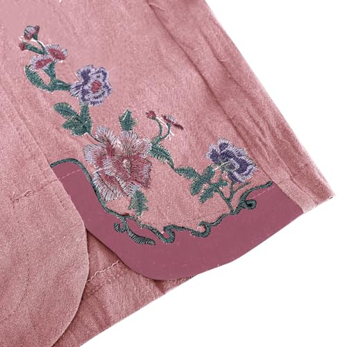 Cropped Linen Pants for Women Floral Embroidered Wide Leg Capri Pant High Elastic Waist Summer Trousers with Pockets3