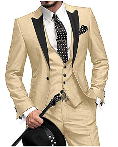 One Button 3 Pieces Champagne Wedding Suits Notch Lapel Men Suits Groom Tuxedos Champagne 42 Chest / 36 Waist - Thumbnail 3