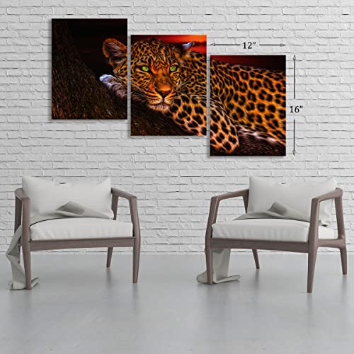 Black Leopard Wall Art Attractive Wildlife Picture Canvas Prints Framed Artwork For Living Room Bedroom Office Decor Ready To Hang - 12''X16'', 3 Piece, King Of Leopard #TOP4