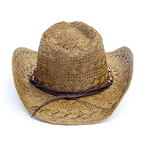Old Stone Straw Cowboy Cowgirl Hat for Men/Women Unisex Summer Winter Wide Brim Sun Hat Dallas Western Style for Safari Fishing Beach Golf Hiking Multipurpose,Jess Brown - Thumbnail 3