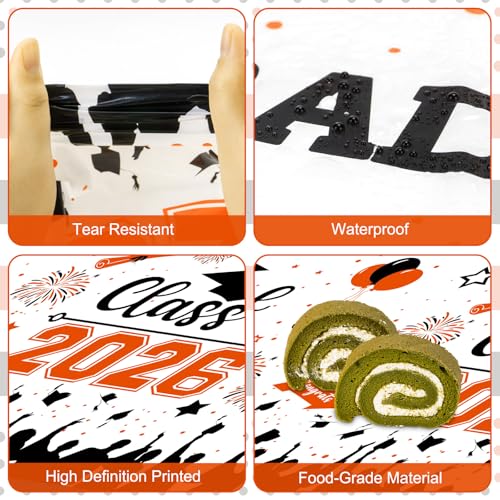 Image of Graduation Decorations Class of 2026 Tablecloth - 3 Pcs Plastic Congrats Grad Table Cloth, Graduation Table Cover for Graduations Party Decorations 2026 and Party Supplies, 54 inchx108 inch (Orange and Black)