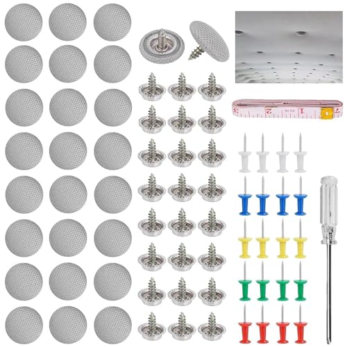 Chinchetas Techo Coche, Botones Reparación Techo Coche Remaches Retención Hebilla Kit Reparacion Techo Coche con Pasadores de Colores Destornillador Cinta Métrica para Todos los Techos Coches Fijos