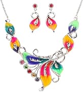 YAZILIND Colorful Crystal Phoenix Leaf Tibetan Silver Chunky Bib Earrings Necklace Jewelry for Women