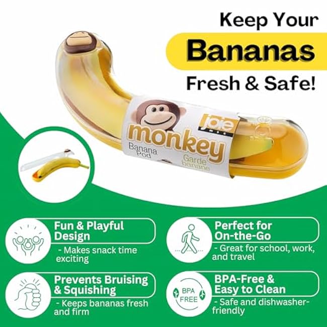 Joie Monkey Banana Pod Storage Container, Durable Holder for Kids Lunch Boxes and Backpacks, Keeps Food Fresh and Safe On-the-Go, Cute Kitchen Gadget, BPA Free, Dishwasher Safe