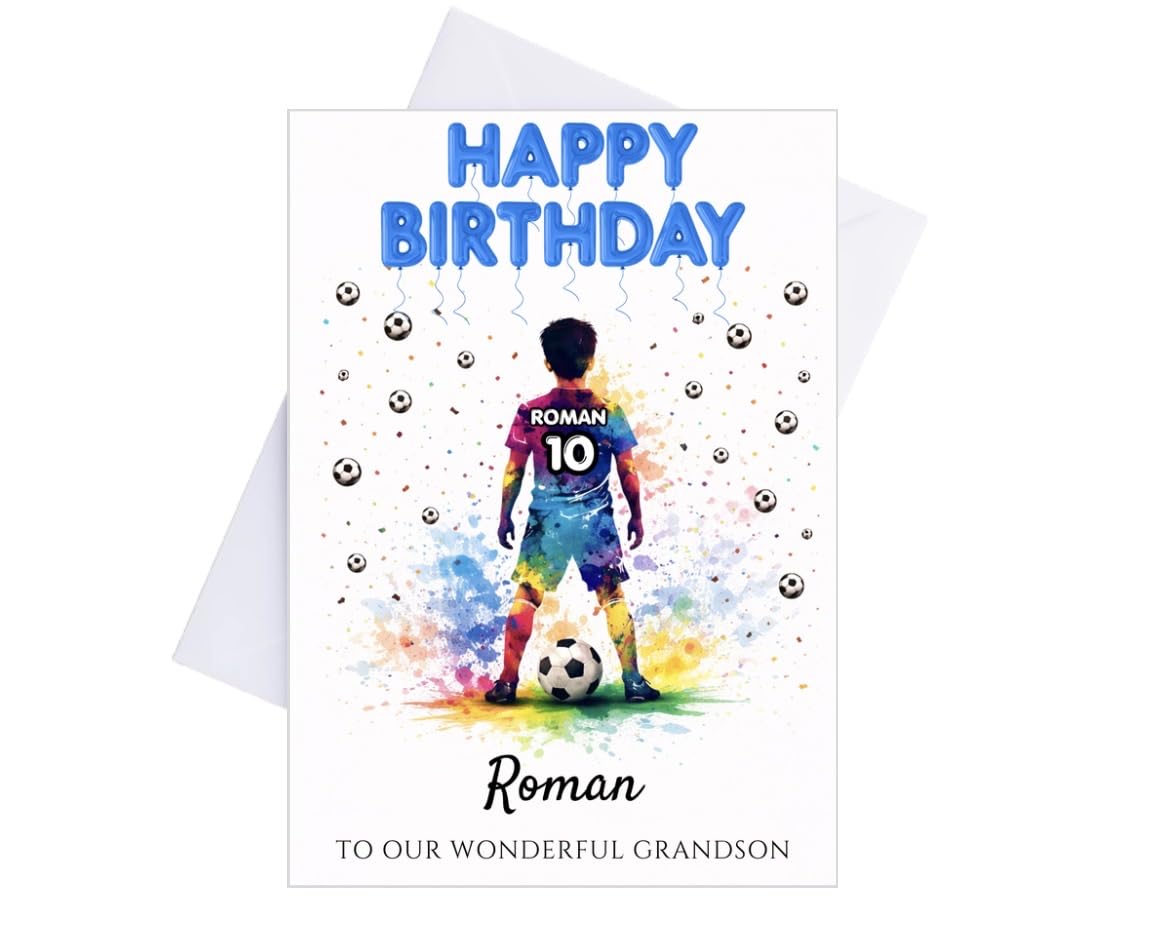 Personalised Football Shirt Birthday Card Any Age | Custom Name & Number Football Card | Boys Soccer Birthday Card for Son Grandson Nephew | A5 Card