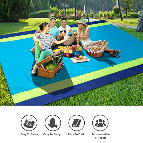 Image of Beach Blanket, Beach Mat Outdoor Picnic Blanket Compact for 4-7 Persons Water Proof and Quick Drying Beach Mat Mady by Premium Nylon Pocket Picnic Sheet for Outdoor Travel ( 78 inch X 81 inch)