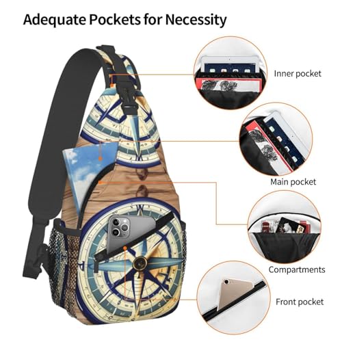 Mochila urbana cruzada con estampado de brújula náutica miniatura 4