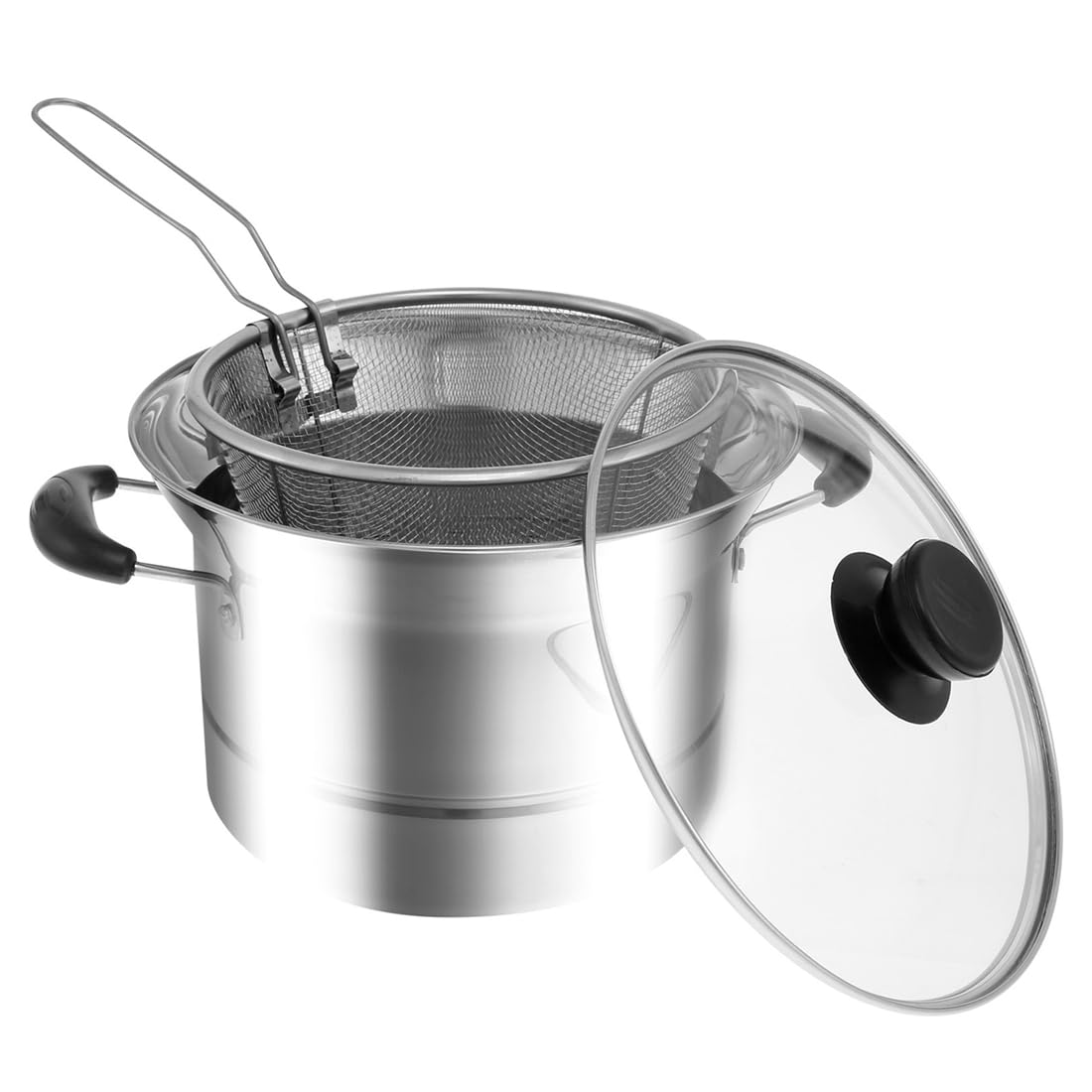 CTRLZS Multifunctional Stainless Steel Deep Fryer Pot with Strainer Basket Portable Design for Efficient Frying