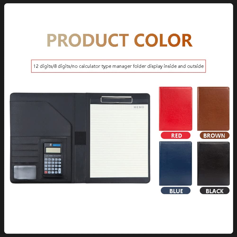 Porte-Documents Portfolio A4 Professionnel En Cuir Dossier De Conférencier Luxe Porte Document Conférence Cadeau Idéal Business Padfolio Case Homme Ou Femme(Black+12-digit calculator)