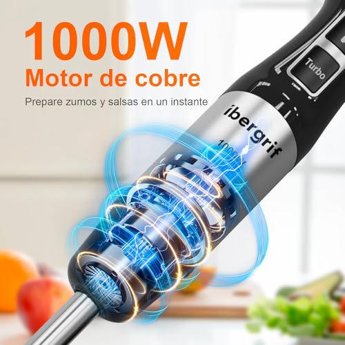 Batidora de mano Ibergrif de acero inoxidable con selector de velocidad progresivo y 1000W 4