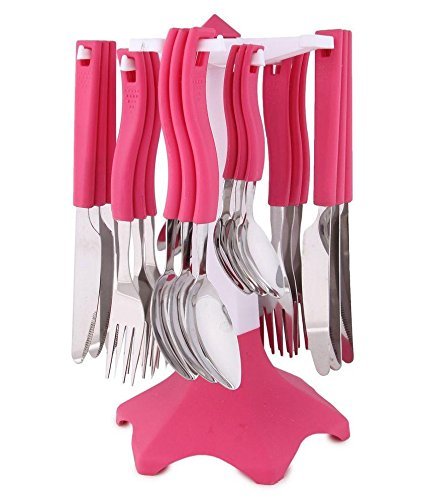 JIGGSTER Trendy Cutlery Set 24 Pieces,(Contains: 6 Table Spoons, 6 Tea Spoons, 6 Forks, 6 Knives),Pink For Rs. 449 @ 49 %