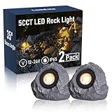 LEONLITE 5CCT LED Rock Lights Outdoor, 5W Low Voltage Landscape Spot Light for Garden, Yard, Decorative Stone Light, 12-24V AC/DC, CRI90, 200lm, IP65 Waterproof, Triangle, Dark Gray, Pack of 2