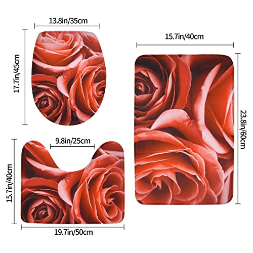 Rote Rose Blume Badezimmer Teppich Sets von 3 rutschfesten Badematten, Konturmatte und WC-Deckelabdeckung Duschmatten Badteppich für Badewanne Dusche und Badezimmer – Bild 3