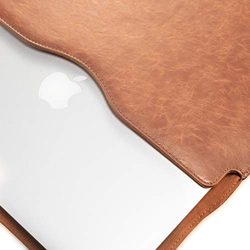Kuzy MacBook Pro 13 inch Sleeve Leather, 13 inch Laptop Sleeve Case for MacBook Air 13 inch Sleeve Case Cover (New Version) PU Leather Laptop Sleeve, Brown - Thumbnail 2