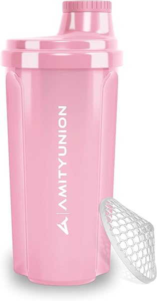 AMITYUNION Shaker per proteine 500 ml Heaven a prova di perdite, senza BPA con setaccio cliccabile e scala per frullati cremosi di siero di latte, shaker per proteine, originale in Rosa corallo - 1