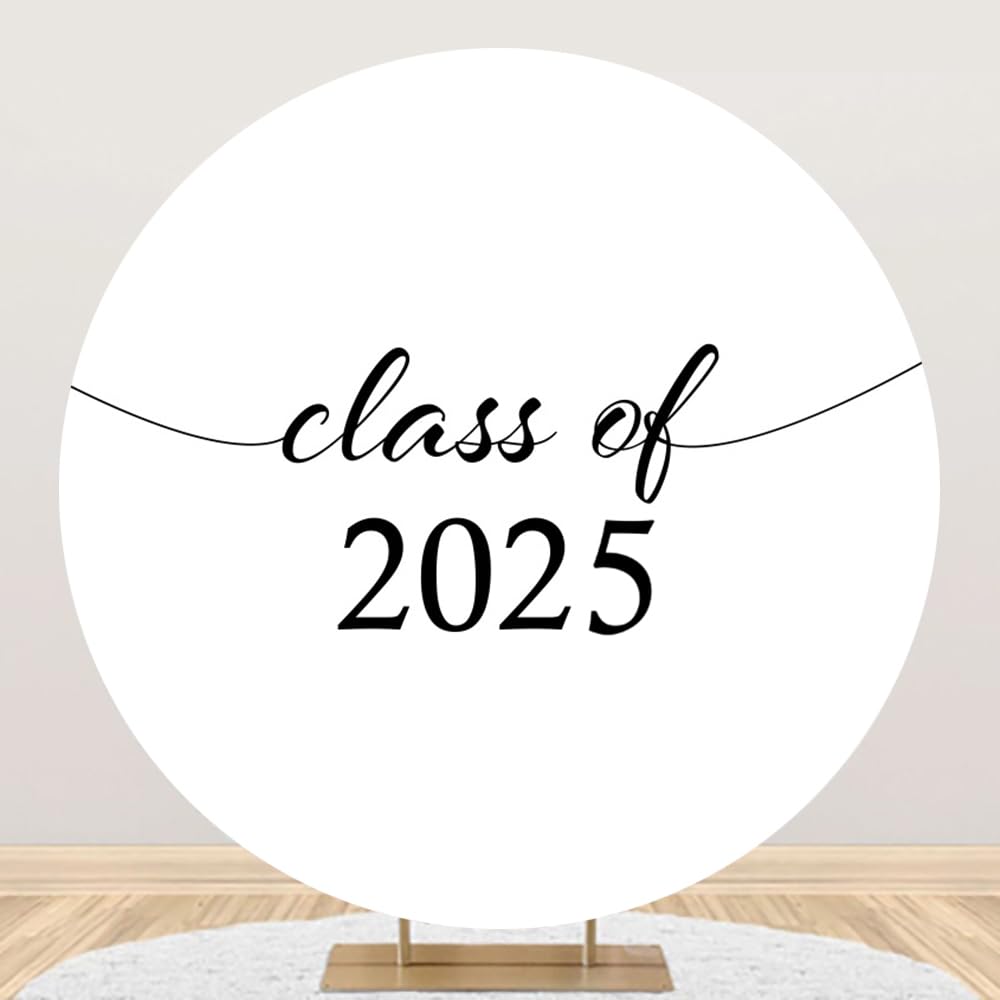 DORCEV Diameter 7.5ft Class of 2025 Graduation Party Round Backdrop Cover White Solid Color Congratulations Grad Photography Background for Students