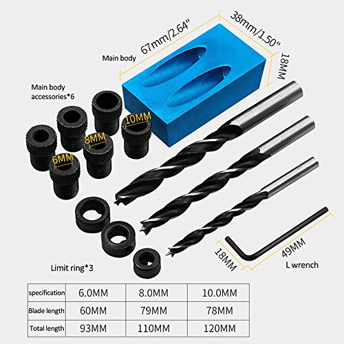 14Pcs Pocket Hole Jig Kit - 15° Punch Locator Angle Woodworking Tool Hole Screw Jig Positioner Drilling Kit Bit Jig Clamps For Woodworking - Dowel Drill Guide Joiner Woodworking Tools For Drilling #TOP1