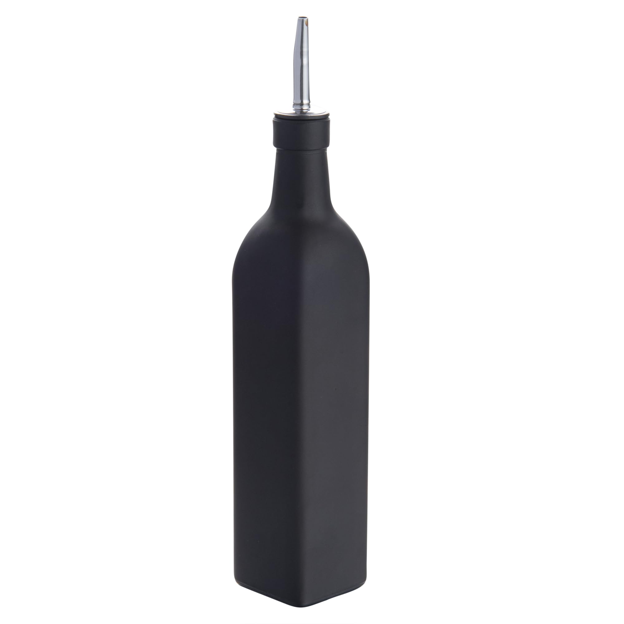 RW Base - Dispensador de aceite de oliva de vidrio negro de 17 onzas, con vertedor de acero inoxidable, 2 1/4 pulgadas x 2 1/4 pulgadas x 12 1/2 pulgadas, 1 caja
