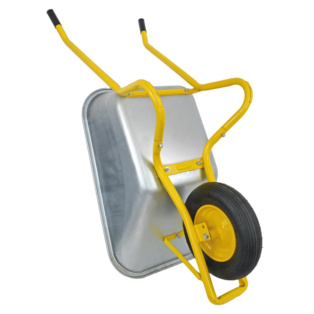 Matrix Schubkarre 100l Liter 250 kg Luftrad Schubkarren groß Garten Scheibtruhe Bauschubkarre | Mulde verzinkt | Metall Felge mit Kugellager | Farbe gelb