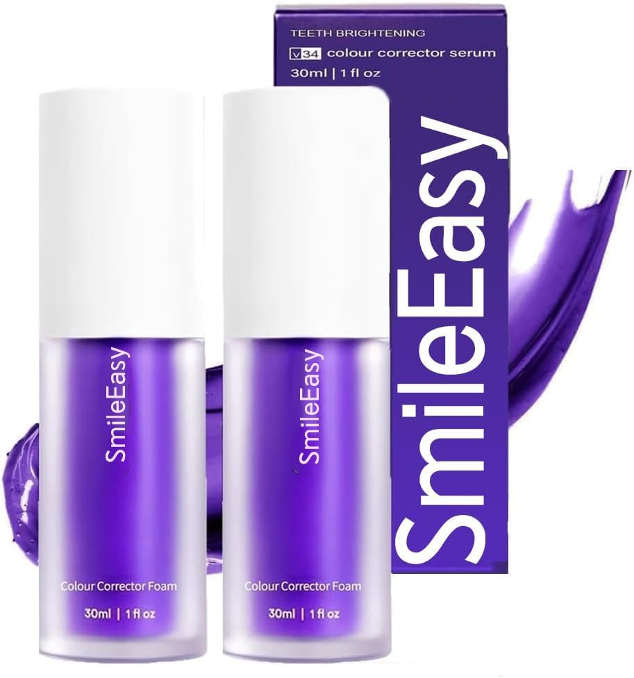 Purple Blanqueador dental V34,Blanqueamiento Dental Pasta de Dientes Morada,Pasta de Dientes Blanqueadora,Corrector de Color dientes,Teeth Whitening de Viaje (2PCS)