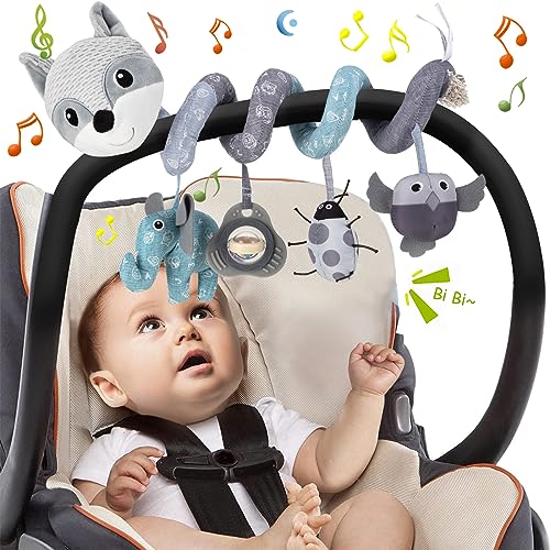 Funsland Jouets pour Poussettes, Jouet en Peluche Spirale D'activité Bébé avec Musique, Jouet Eveil Bebe, Jouets Berceau Landau pour Garçons et Filles,...