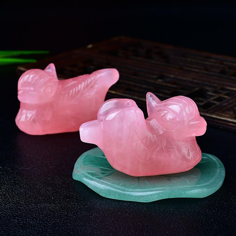 NIBHZ Figurina di Anatra mandarina in Quarzo Rosa Naturale