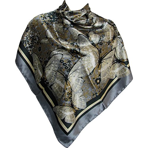 Gray Black Butterfly Print Charmeuse Silk Satin Square Scarf Stole Wrap JK215