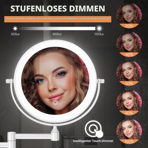 Auxmir Kosmetikspiegel mit Beleuchtung, 1X 20X Rasierspiegel Wandmontage – Ansicht 4