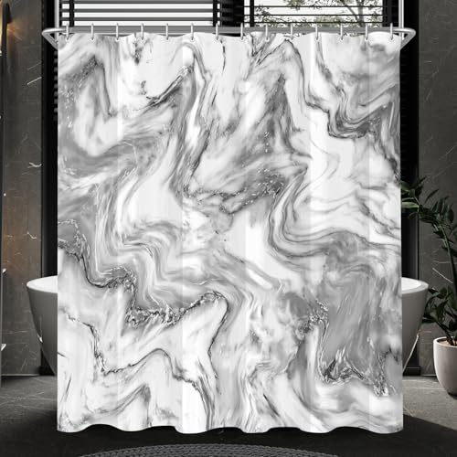 Lerores Duschvorhang 240x200cm, Marmor Antischimmel Textil, Beschwerter Saum Wasserabweisend, Waschbar Polyester Stoff Badevorhänge 16 mit Ösen und Duschvorhangringe für Badezimmer, Badewanne