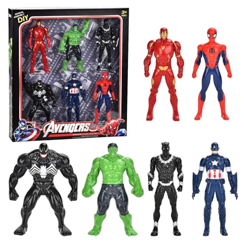 SHAHNARO Super Hero Avengers Action Figures 6-Pack Marvel Toys Gift Set with Iron Man Hulk Captain America Venom SpiderMan Toy Birthday Gift for Kids Ages 4+