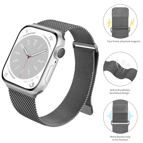 Image of Meliya Metal Straps Compatible for Apple Watch Strap 38mm 40mm 41mm 42mm 44mm 45mm 46mm 49mm Women Men, Adjustable Mesh Loop Magnetic Milanese Band for iWatch Series 10 9 8 7 6 5 4 3 2 1 SE