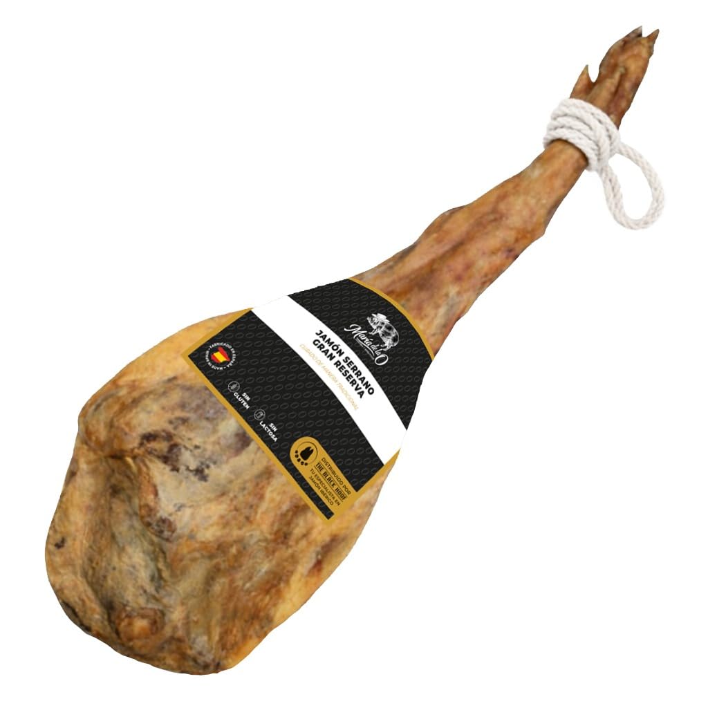 Jambon Serrano Gran Reserva Espagnol Entier avec Os 6,5–7,5 kg | Affiné 15+ mois | Jamón Serrano avec os | Sans additifs | Certifié UE (ETG) | Produit d’Espagne par The Black Hoof