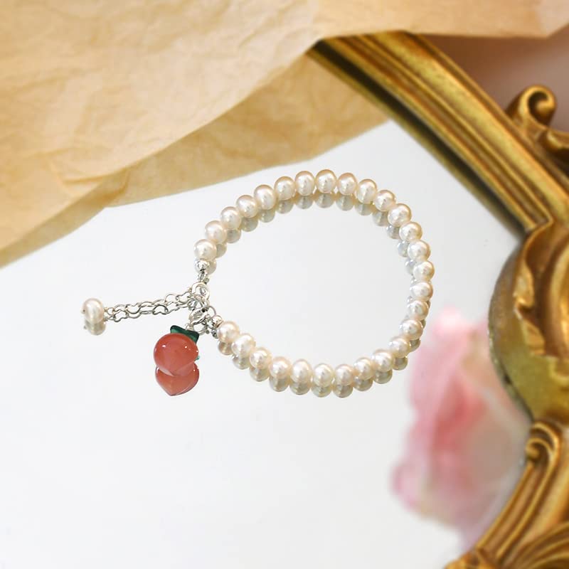 Bracciale in Argento Sterling 925 con Perle d'Acqua Dolce Naturali E Onice per Le Donne