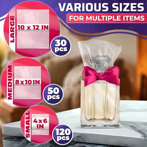 200Pcs Heat Shrink Wrap Bags – 3 Sizes 4x6" (120) 8x10" (50) 10x12" (30) Clear PVC Plastic – Compatible with Any Heat Gun or Hair Dryer at Medium Temperature – Great for Wrapping DIY Crafts and Gifts