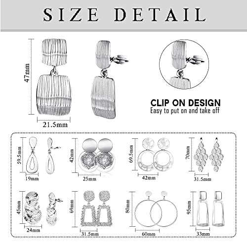 Subiceto 9 Pairs Clip on Earrings for Women Statement Clip On Earrings 14K Gold Plated Large Geometric Clip Earrings Square Rectangle Round Clip Dangle Earrings Non Pierced Earrings Set2