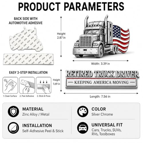 Image of Retired Truck Driver Car Emblem with US Flag Badge & Letter Decal Sticker