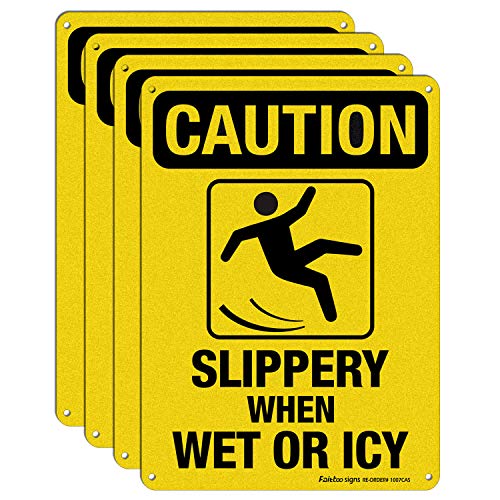 Faittoo Reflective Slippery When Wet Or Icy Sign 4 Pack