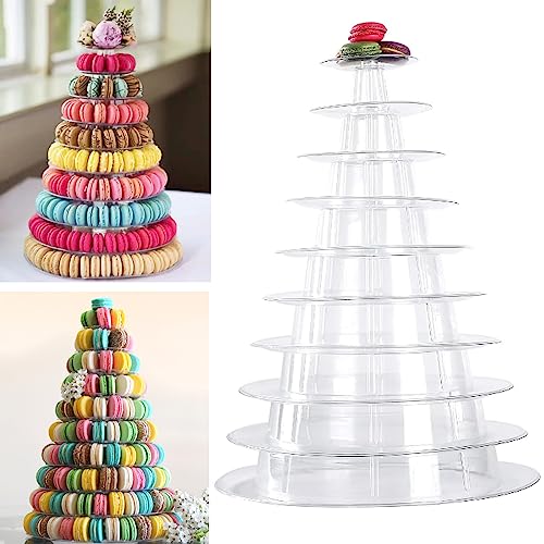 Macaron Tower Stand, Bhbuy 10 Tier Round Clear Plastic Macaron Multifunction Cupcake Cookie Dessert Display Cake Stand for Wedding Christmas Birthday Party Bakery Decor