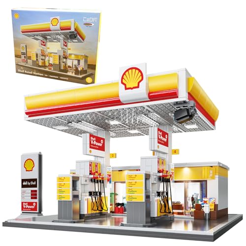 JAMARA 402857 Cada Shell Gasolinera con Shop Bricks, para niños a Partir de 14 años, Idea de Regalo para niños, Juego de Bloques de sujeción, promueve la motricidad Fina, Puertas manuales