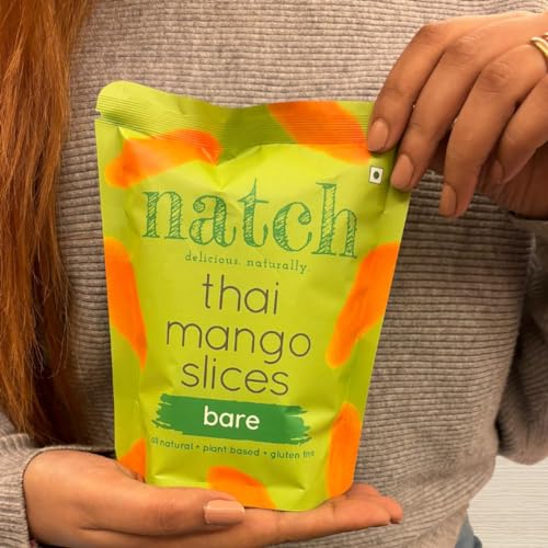 Image of Natch Dried Thai Mango Slices, Healthy Snakcs Vegan & Gluten Free, 100% Natural Mango Fruit, No Artificial Preservatives, Healthy Fruit Snacks for Adults & Kids, Real Mango Candy, 60g each (Pack of 2), Bare Flavour