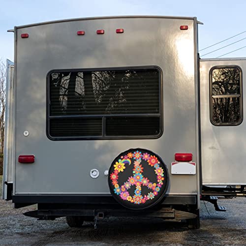 Image of Colorful Peace Flower Spare Tire Cover Dust-Proof Wheel Tire Cover Fit Trailer, RV, SUV and Many Vehicle 15 Inch