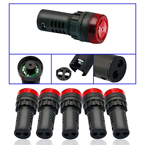 V Telesky Indicator Light 12V Buzzer - 22Mm Red Lde Flashing Buzzer Ac/Dc 12V Alarm For Electrical Control Panel, Hvac, Diy Projects(5Pcs) #TOP5