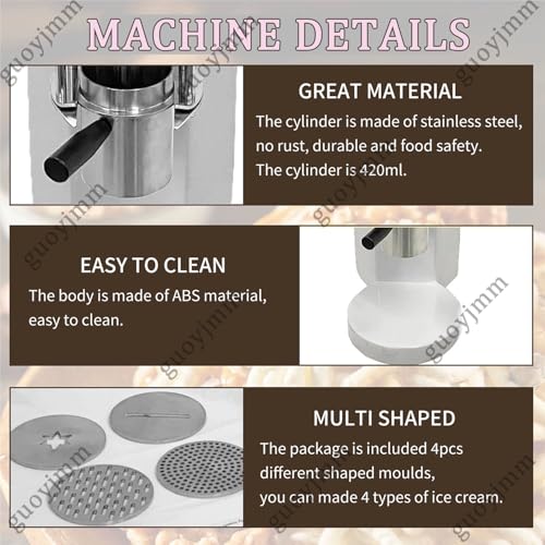 guoyjmm Nudel-Eismaschine, Elektrische Pasta-EIS-Pressmaschine, Edelstahl, 4 Austauschbare Formen, Leicht Zu Reinigen, Für Gelato- Und Dessertläden – Bild 6