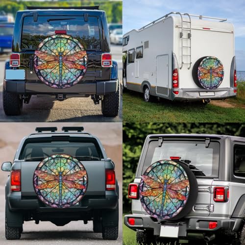 Image of Spare Tire Cover for RV Trailer, Glass Dragonfly Pattern Tire Covers Universal Fit for Travel Trailer Camper Jeep RV SUV Truck Waterproof Wheel Cover (15 inch for Diameter 27 inch - 29 inch),A-789