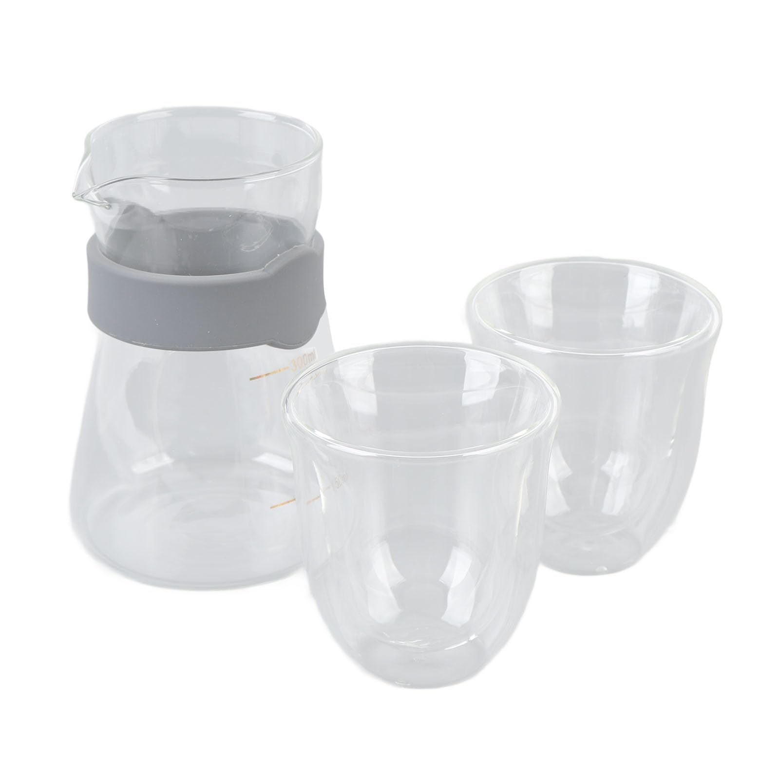 ZIZEV Transparent Glass Pour Over Coffee Maker Set with Gold Markings, Double Layer Design and Silicone Loop Grip, Heatproof Coldproof Coffeemaker, Cups for Home Office and Coffee Shop