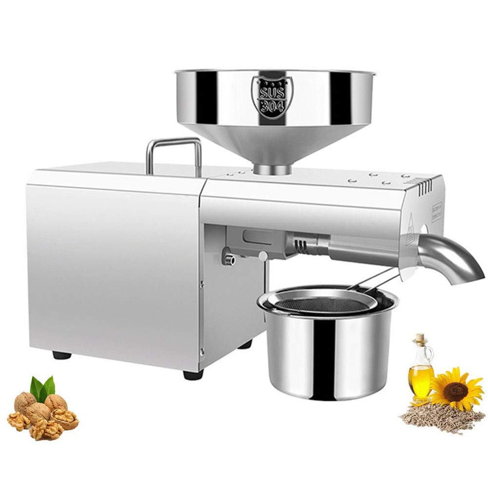 HCZKIUJY Automatic Oil Press Hot, Stainless Steel Seed Oil Press Extractor for Pressing Peanut Sesame Rapeseed 3-5KG/H Commercial Home