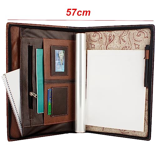 Image of Professional PU Leather Multipurpose B4 Size Document Holder 20 Leafs Zipper File Folder Organizer for Certificates, Marksheets, Degrees, Interview Portfolio, Important Documents (Brown)